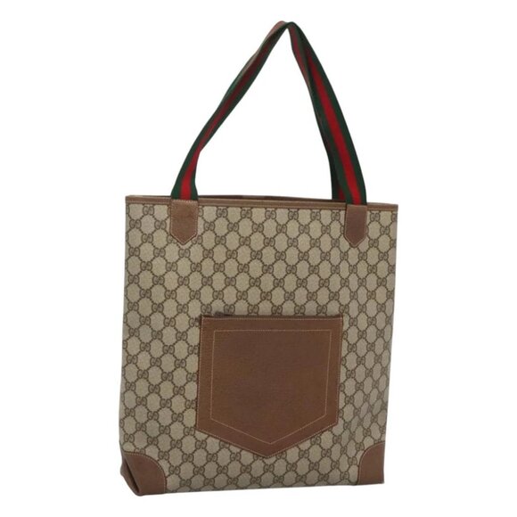 GUCCI GG Supreme Web Sherry Line Tote Bag PVC Beige 002 904 0222 Auth BA1254 - Picture 2 of 15